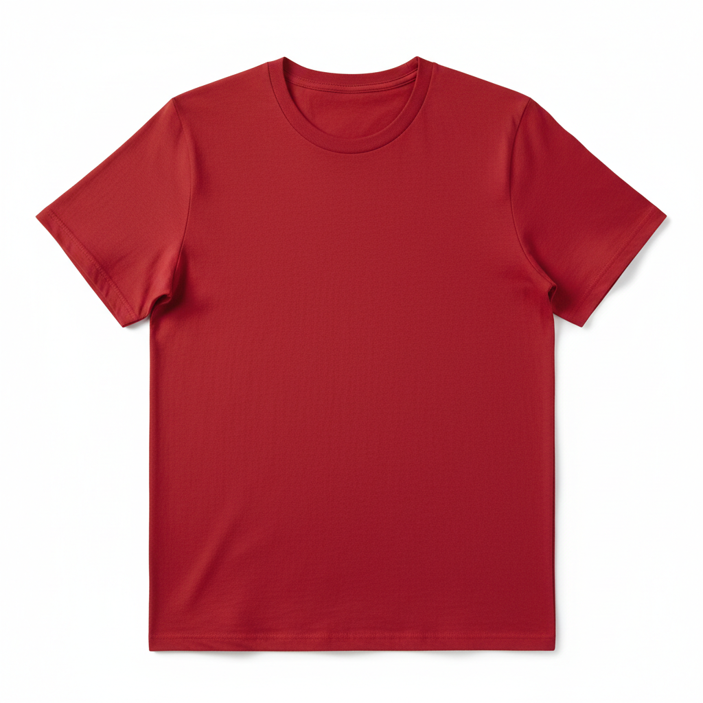 A plain red t-shirt on a white background